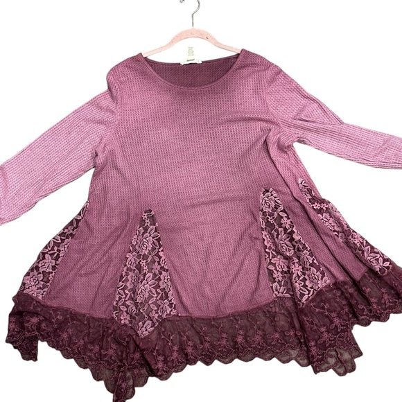 Indigo Thread Co. Thermal Knit & Lace Inset Tunic w/ Thumb Holes XL - Picture 2 of 6